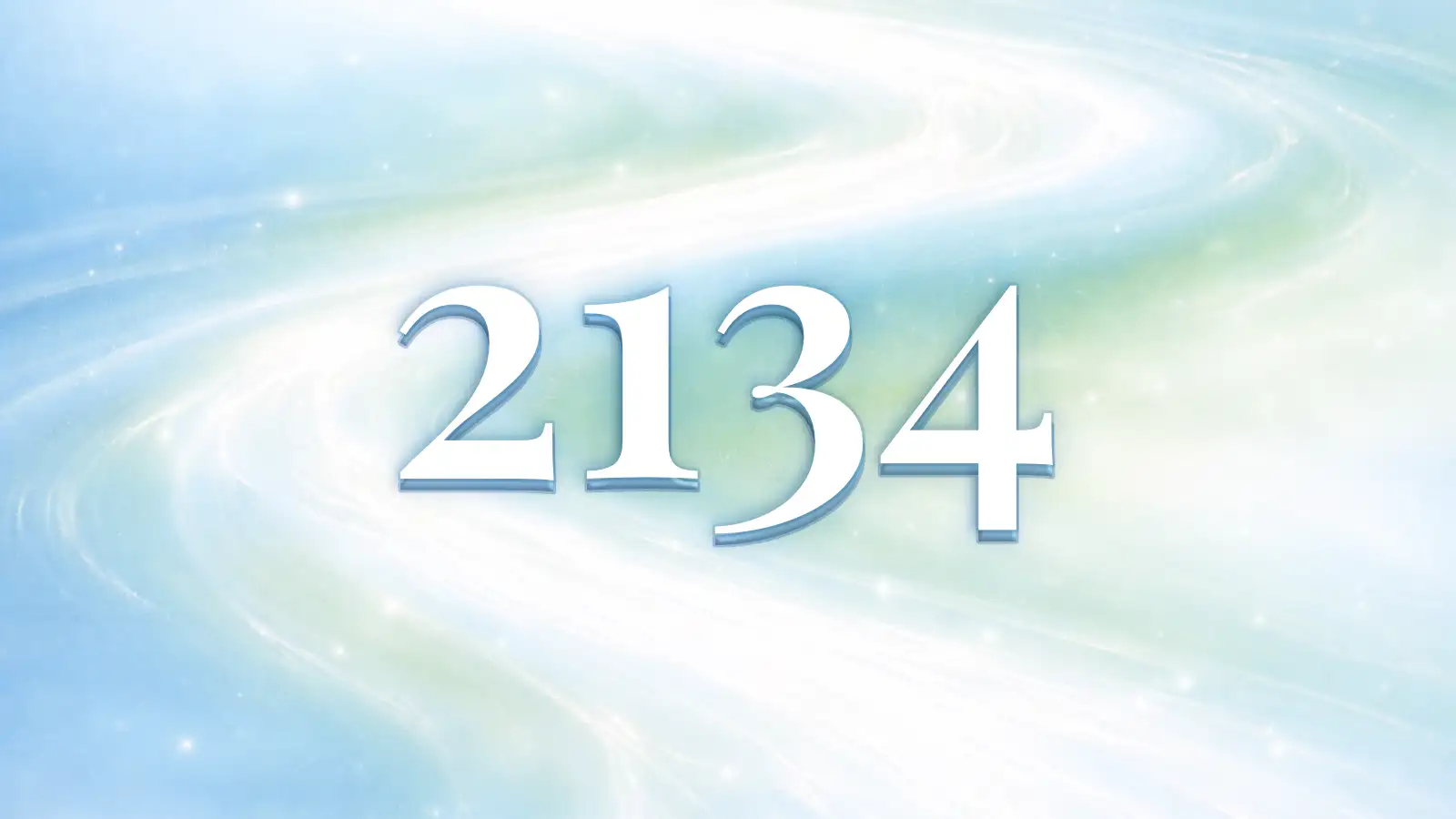 緑と水色の川を背景としたエンジェルナンバー2134の待ち受け画像
